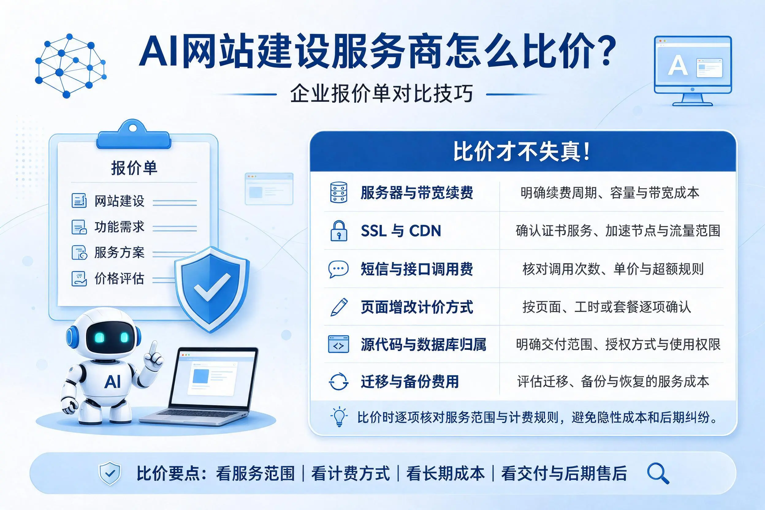 AI网站建设服务商怎么比价?龙岩企业报价单对比技巧